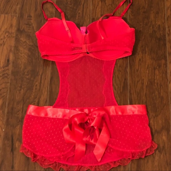 Victoria secret babydoll apron pink red teddy - Picture 2 of 5